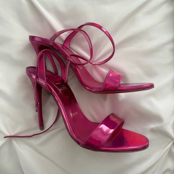 Christian Louboutin Shiny Pink Strappy Heels - Picture 1 of 6